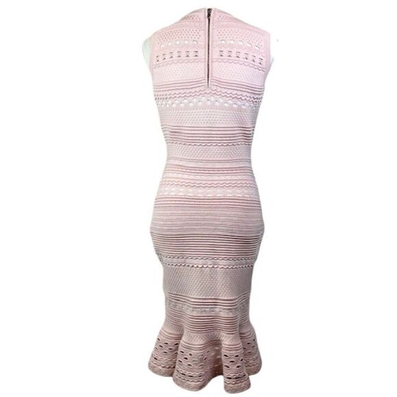 Milly Pink White Cutout Mermaid Dress Stretch Knit Sleeveless Zip Back Medium - Picture 6 of 14